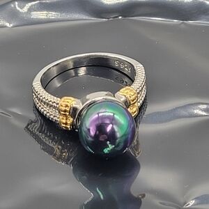 Vintage Gorgeous Ring 5925 Silver Two Tone Tied Split Shank Bead Ball Ring  7